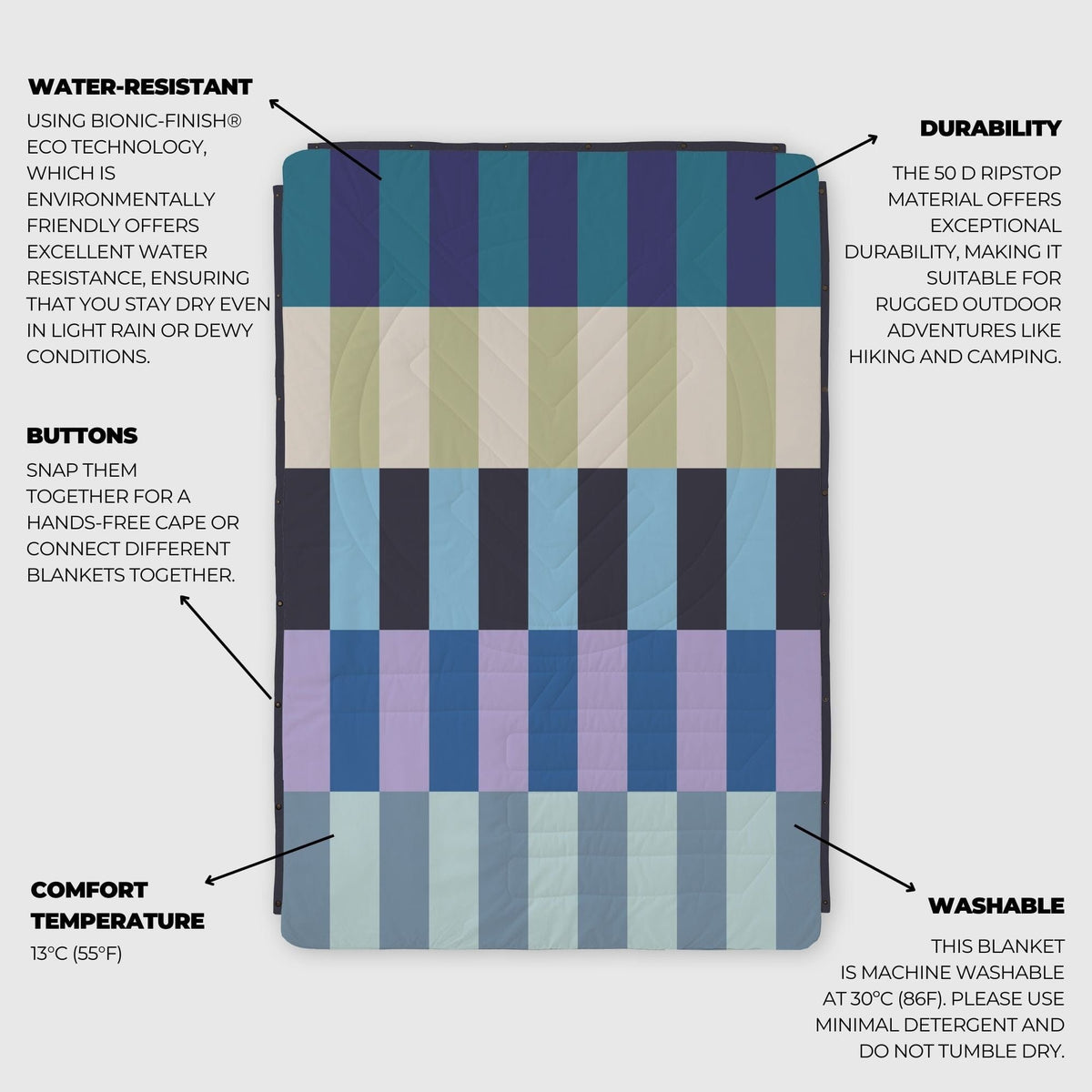 VOITED Recycled Ripstop Outdoor Camping Blanket - Azure