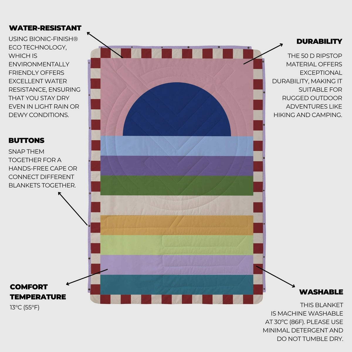 VOITED Recycled Ripstop Outdoor Camping Blanket - Moon River