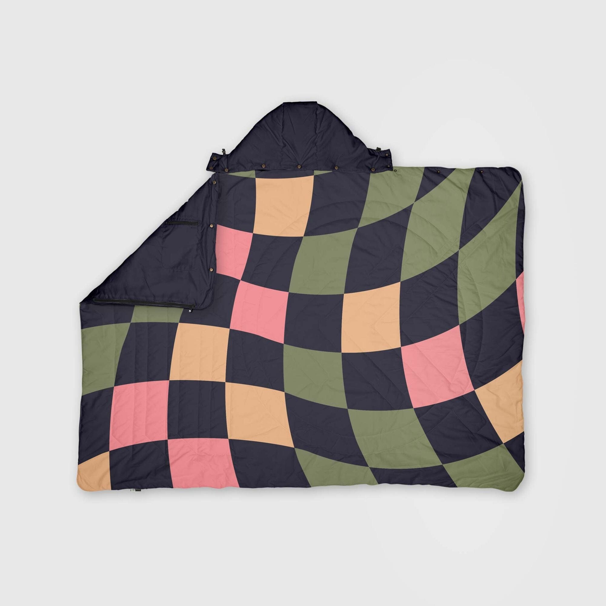 VOITED Compact & Versatile Travel Blanket with Hoodie Wavecheck
