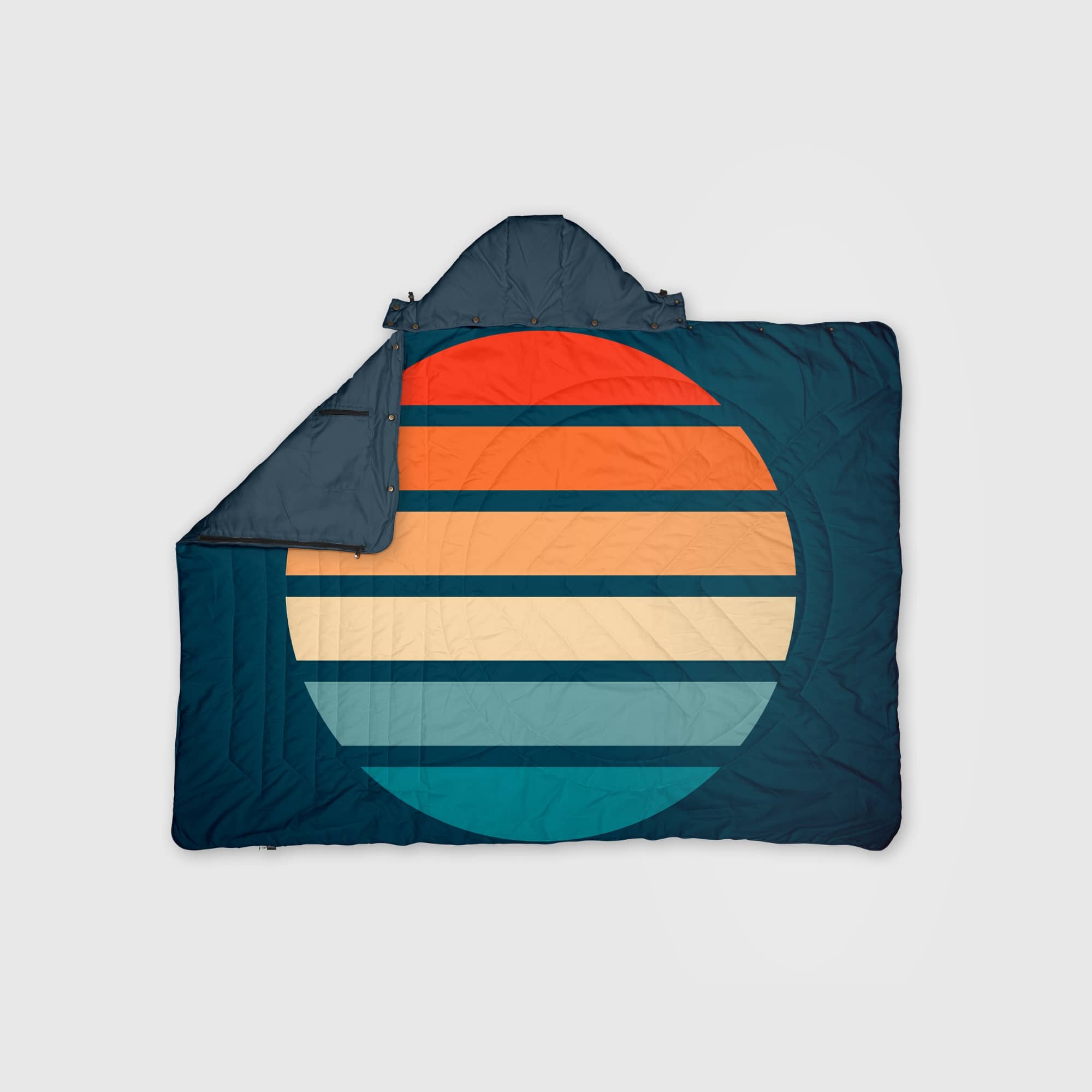 VOITED Compact & Versatile Travel Blanket with Hoodie Sunset Stripes