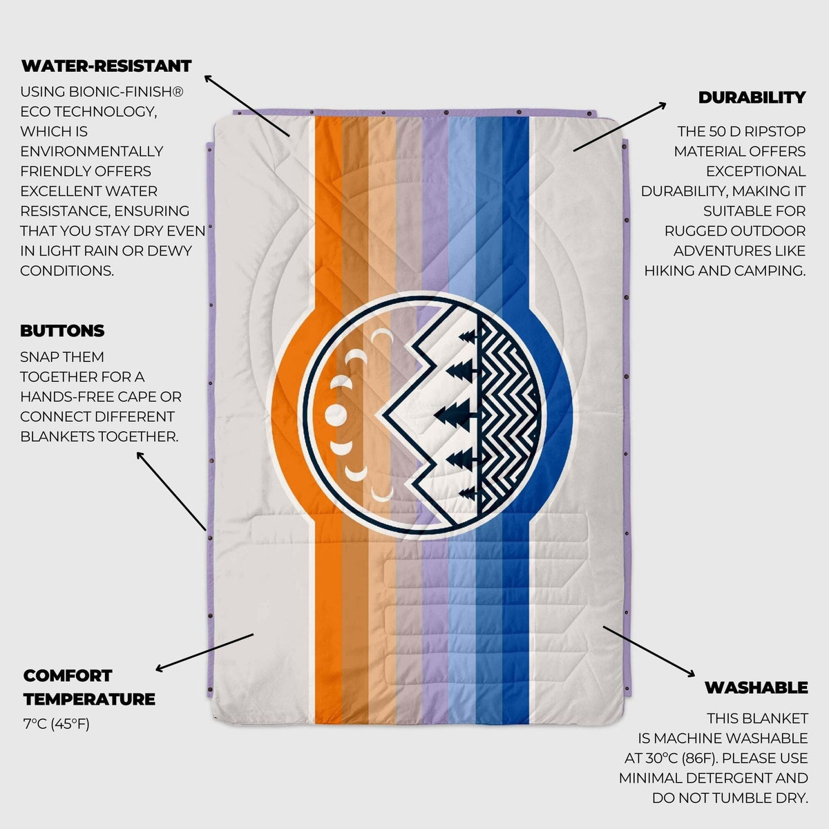VOITED CloudTouch® Indoor/Outdoor Camping Blanket - Camp Vibes Powder