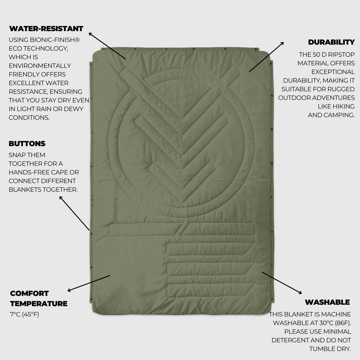VOITED CloudTouch® Indoor/Outdoor Camping Blanket - Olive