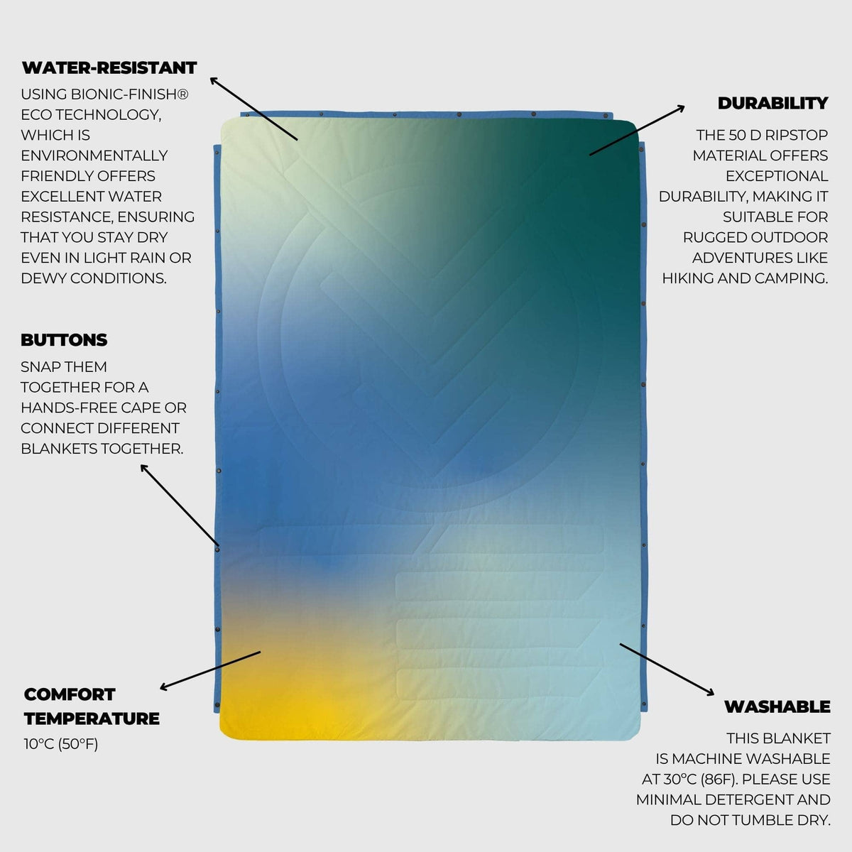 VOITED Fleece Outdoor Camping Blanket - Sea Mist