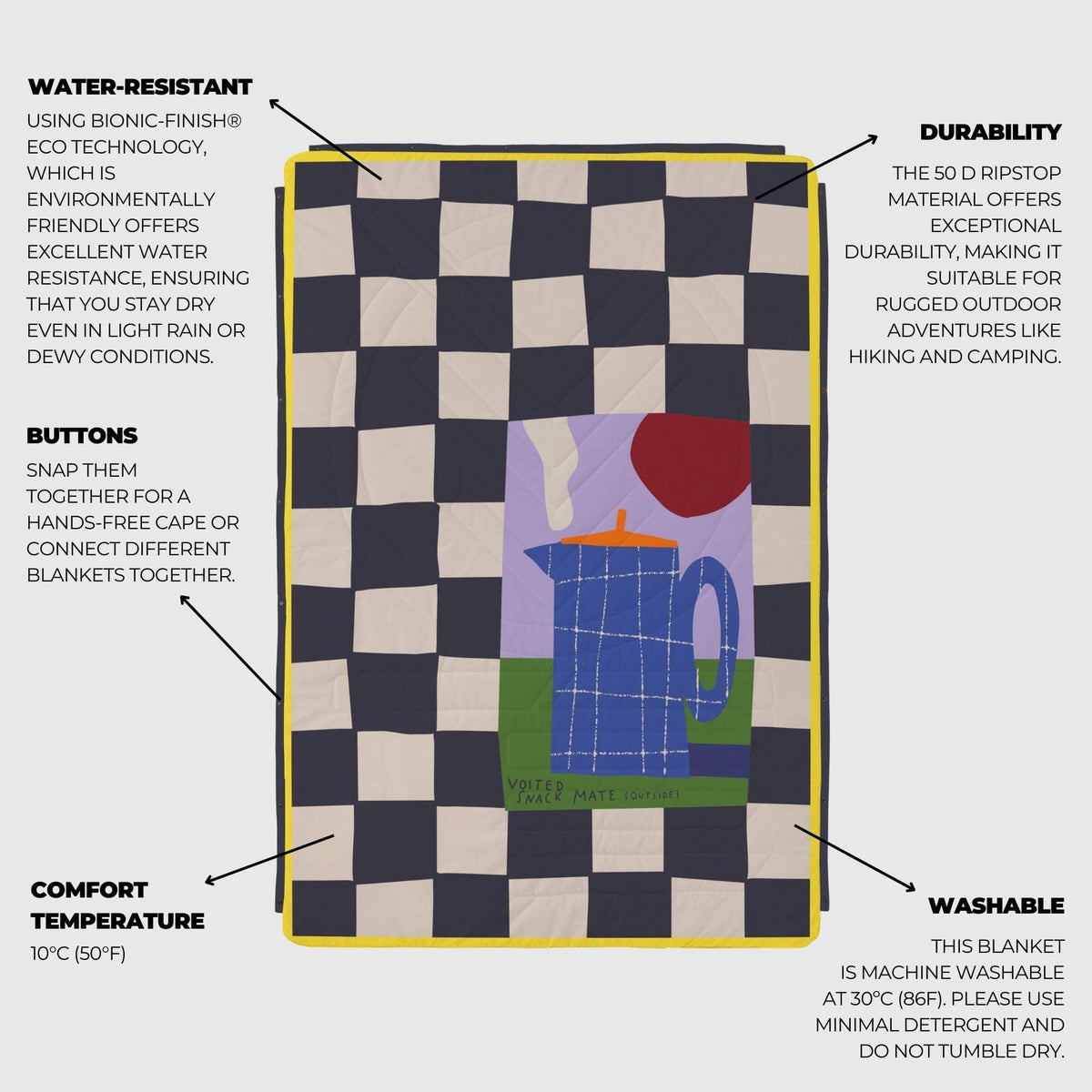 VOITED Fleece Outdoor Camping Blanket - Snack Mate