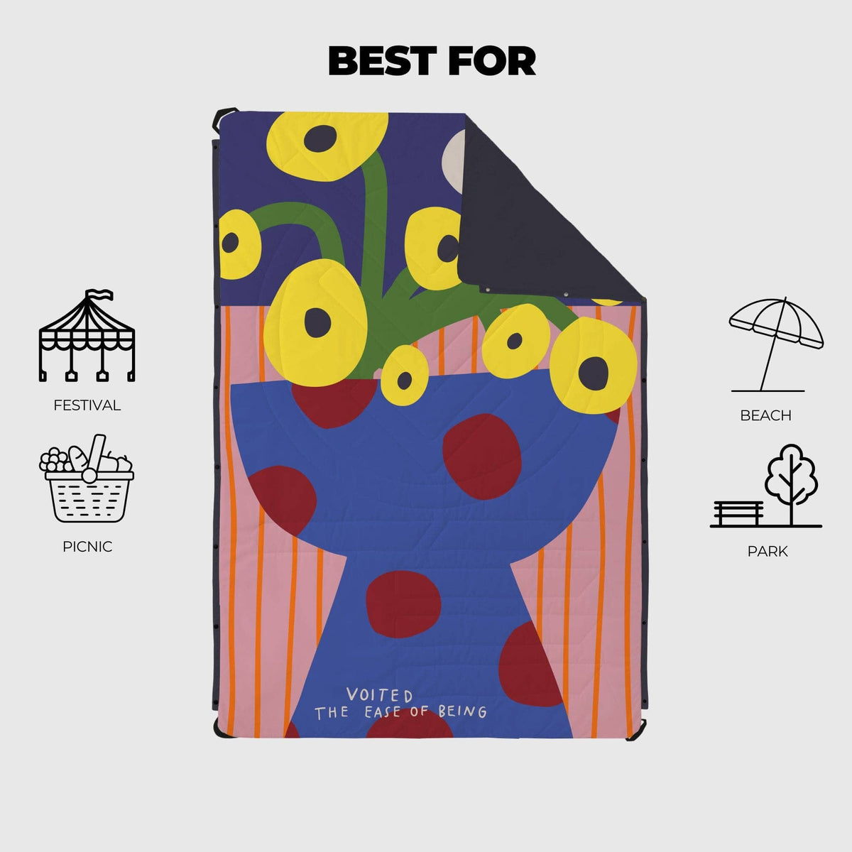 VOITED Compact Picnic & Beach Blanket - Bucket Full Of Sunshine
