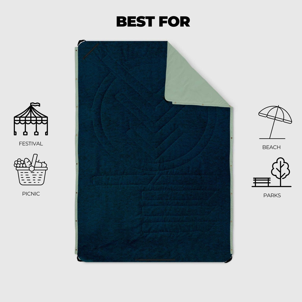 VOITED Compact Picnic & Beach Blanket - Ocean Navy/Cameo Green