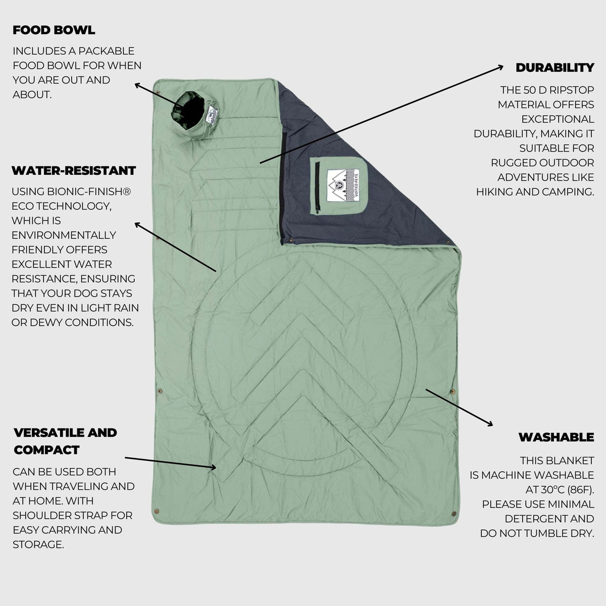 VOITED Quilted Premium Recycled Pet Blanket - Cameo Green