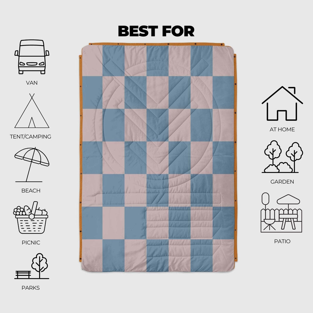 VOITED Recycled Ripstop Outdoor Camping Blanket - Blue Dancer/Sundial