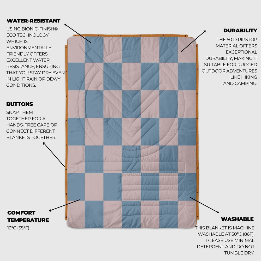VOITED Recycled Ripstop Outdoor Camping Blanket - Blue Dancer/Sundial