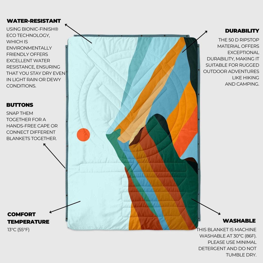 VOITED Recycled Ripstop Outdoor Camping Blanket - Blue Mountain