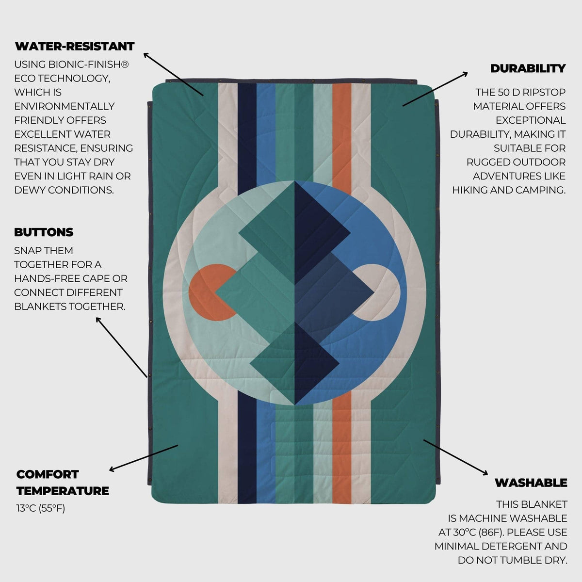 VOITED Recycled Ripstop Outdoor Camping Blanket - Luna Creek