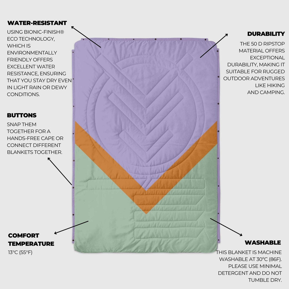 VOITED Recycled Ripstop Outdoor Camping Blanket - Spring Break/Digital Lavender