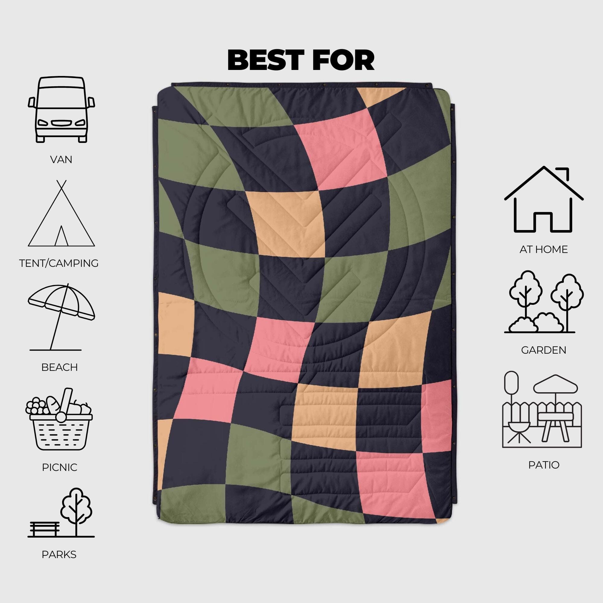 VOITED アウトドア リップストップ ピローブランケット - 多目的 断熱/防水ブランケット キャンプ、ハイキング、ピクニック/ビーチに VOITED Recycled Ripstop Travel Blanket - Camp Vibes Two