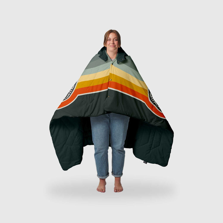 VOITED Compact & Versatile Travel Blanket with Hoodie Camp Vibes