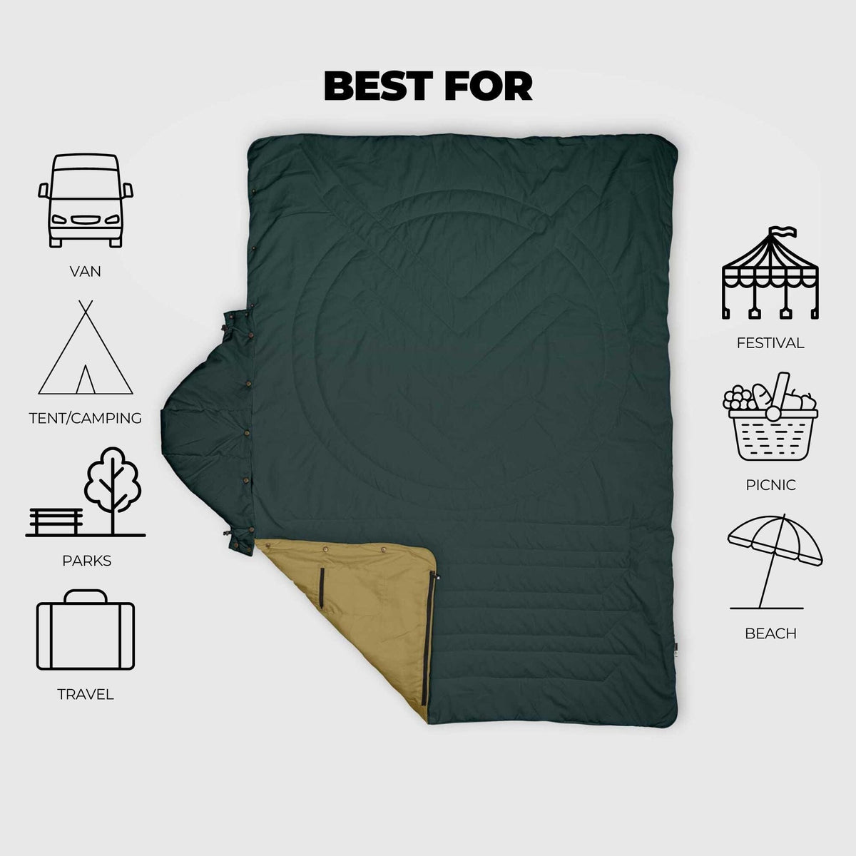 VOITED Recycled Ripstop Travel Blanket - Green Gabels / Dusty Sand