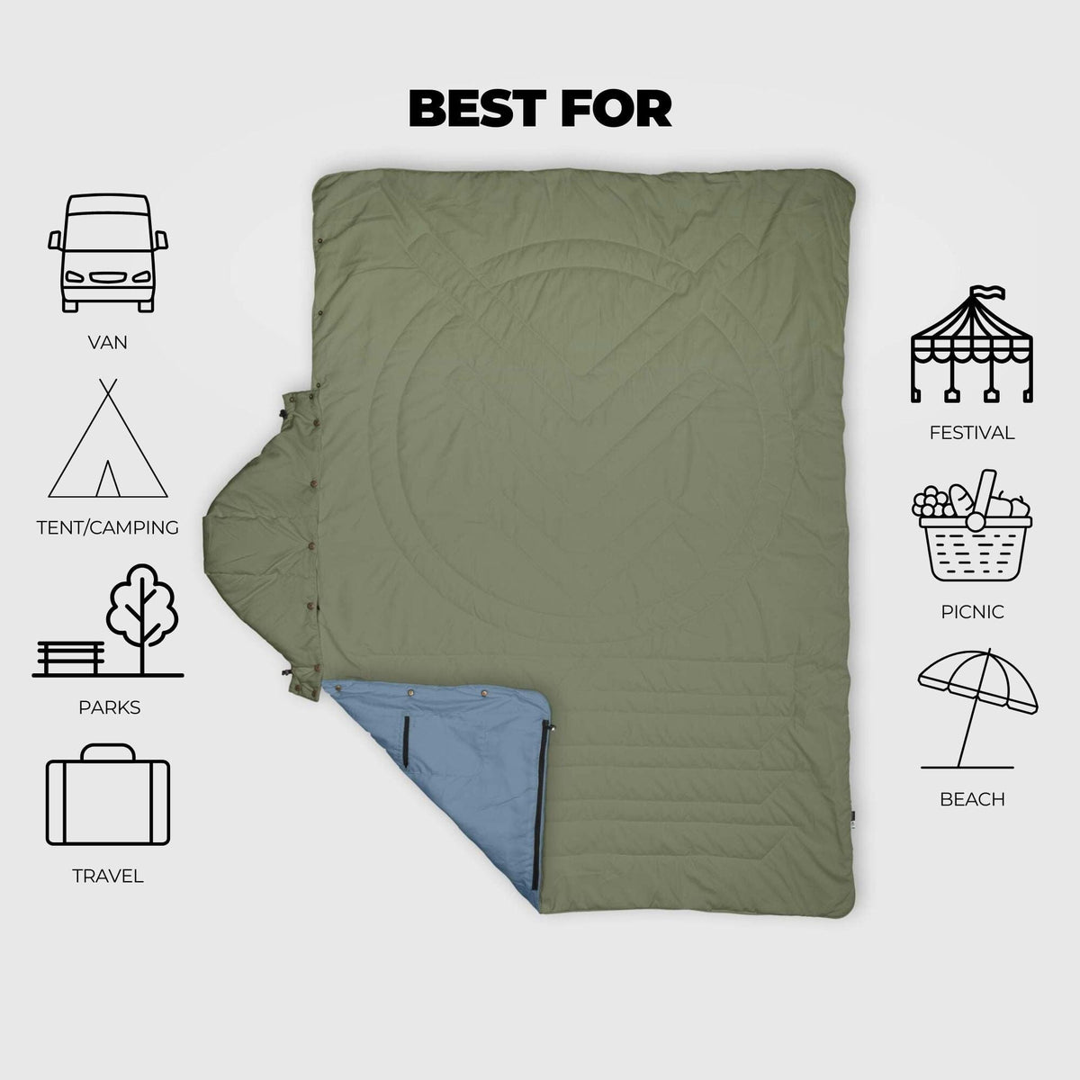 VOITED Recycled Ripstop Travel Blanket - Olive/Mountain Spring