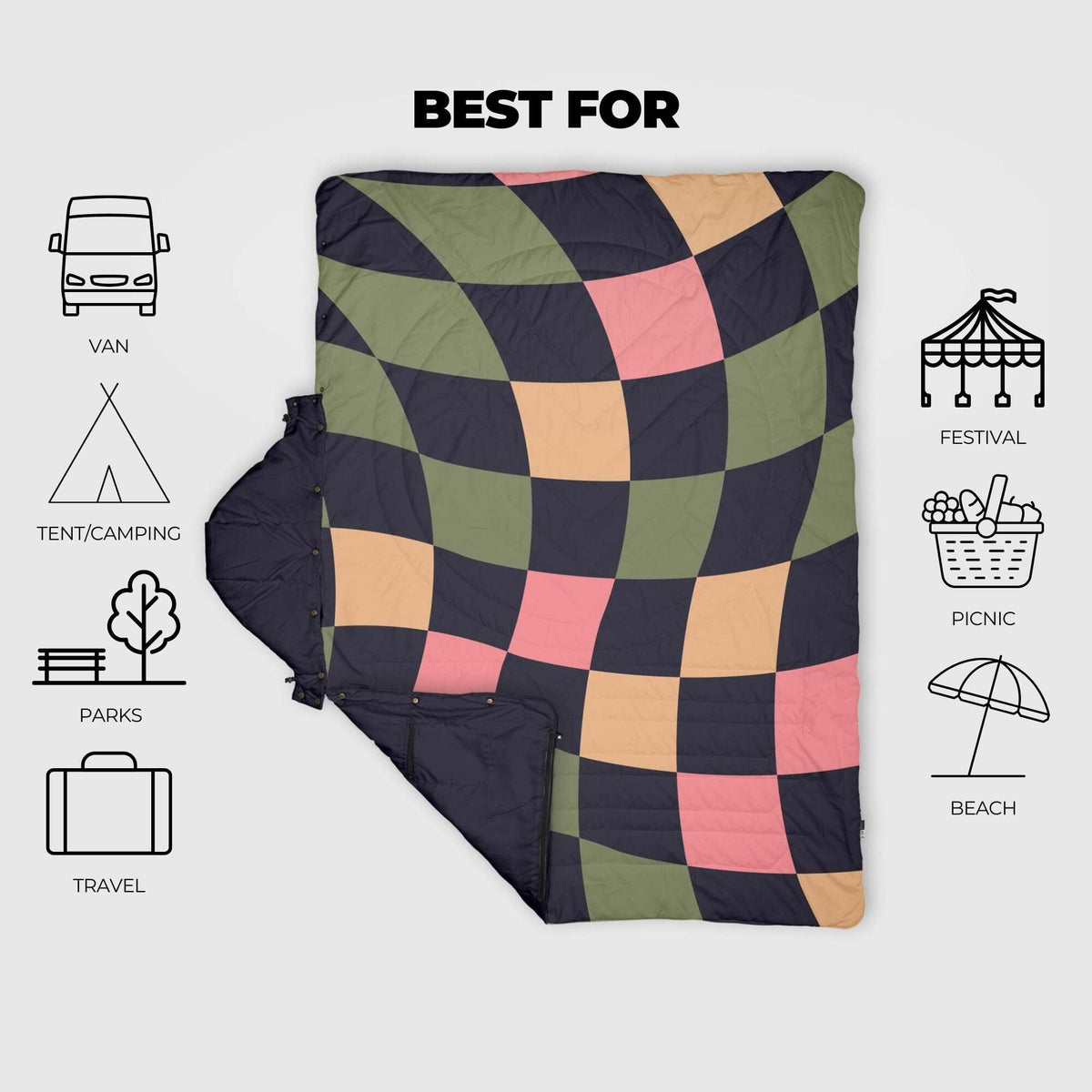 VOITED Recycled Ripstop Travel Blanket - Wavecheck/Graphite