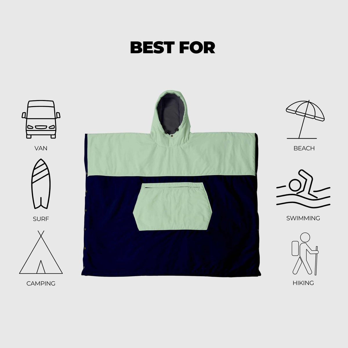 VOITED Trooper Outdoor Premium Poncho-Blanket - Ocean Navy / Cameo Green