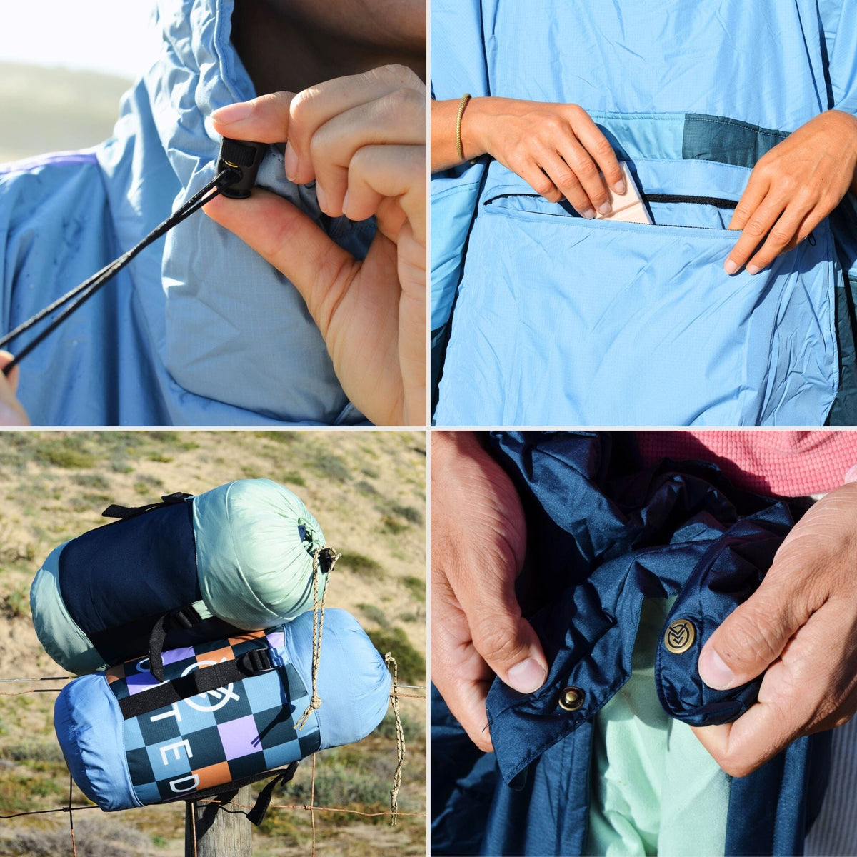 VOITED Trooper Outdoor Premium Poncho-Blanket - Ocean Navy / Cameo Green