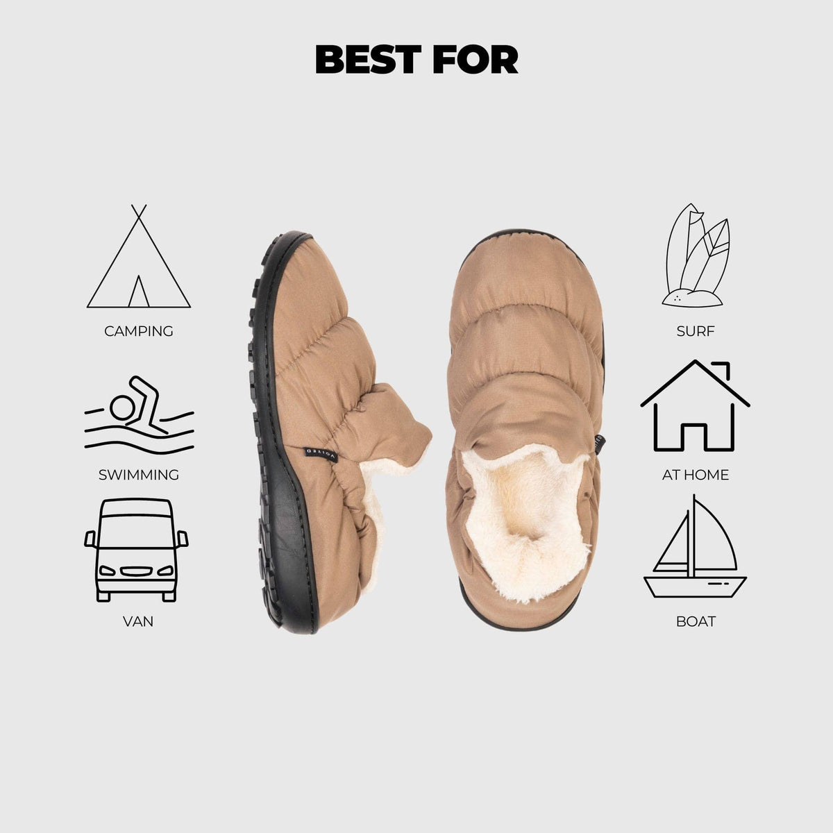 VOITED CloudTouch® Slippers - Lightweight, Indoor/Outdoor Fleece-Lined Camping Slippers - Mudstone