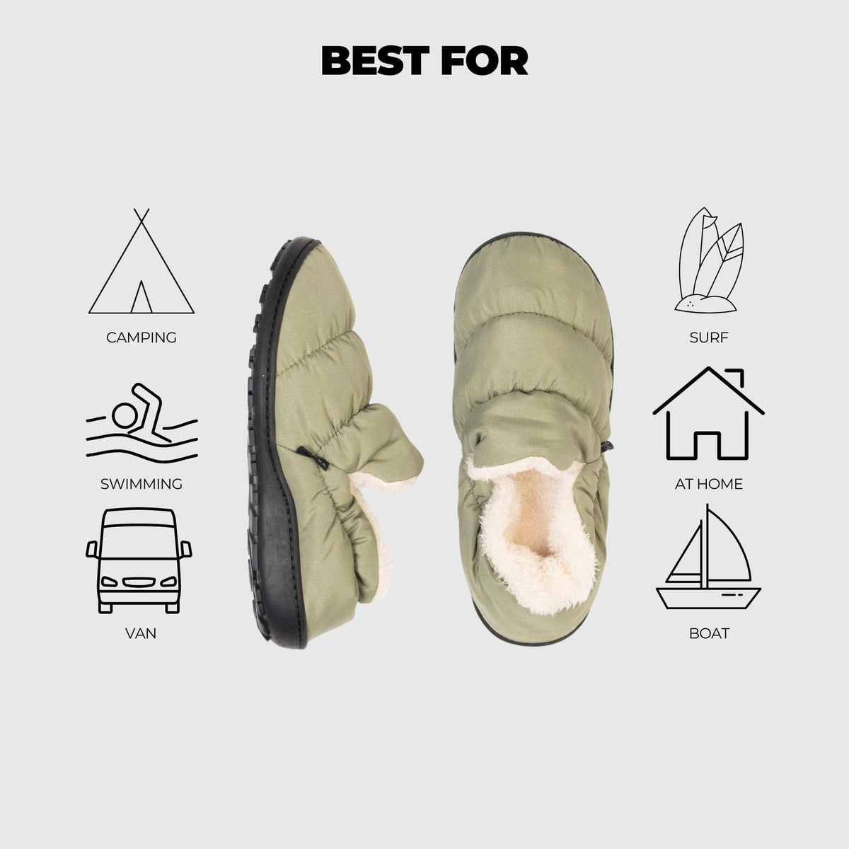 VOITED CloudTouch® Slippers - Lightweight, Indoor/Outdoor Fleece-Lined Camping Slippers - Sage