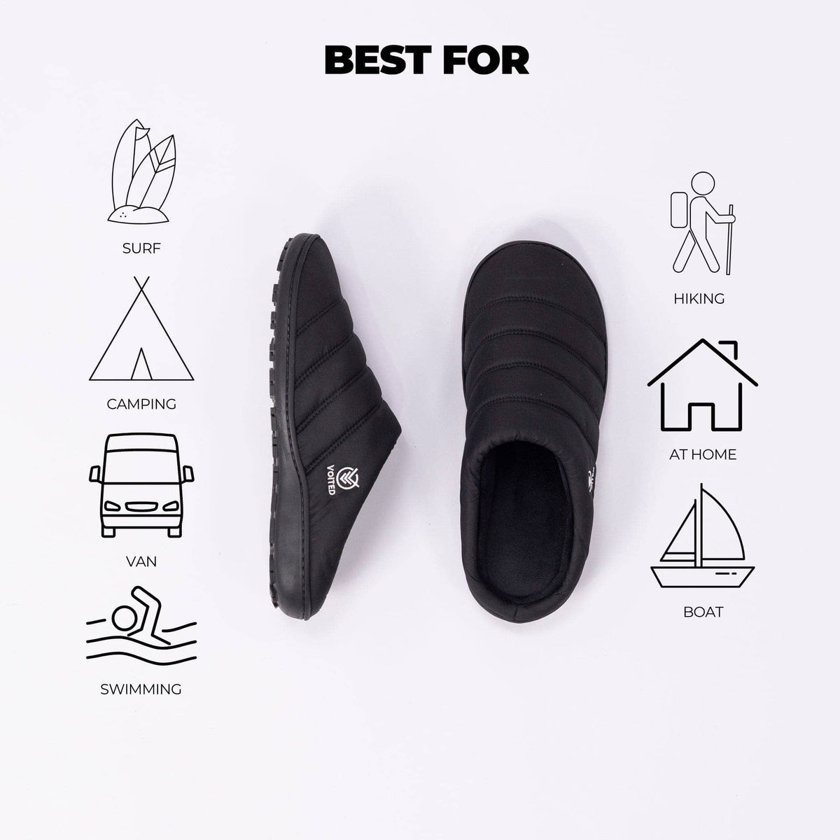 VOITED Soul Slipper - Lightweight, Indoor/Outdoor Camping Slippers - Black