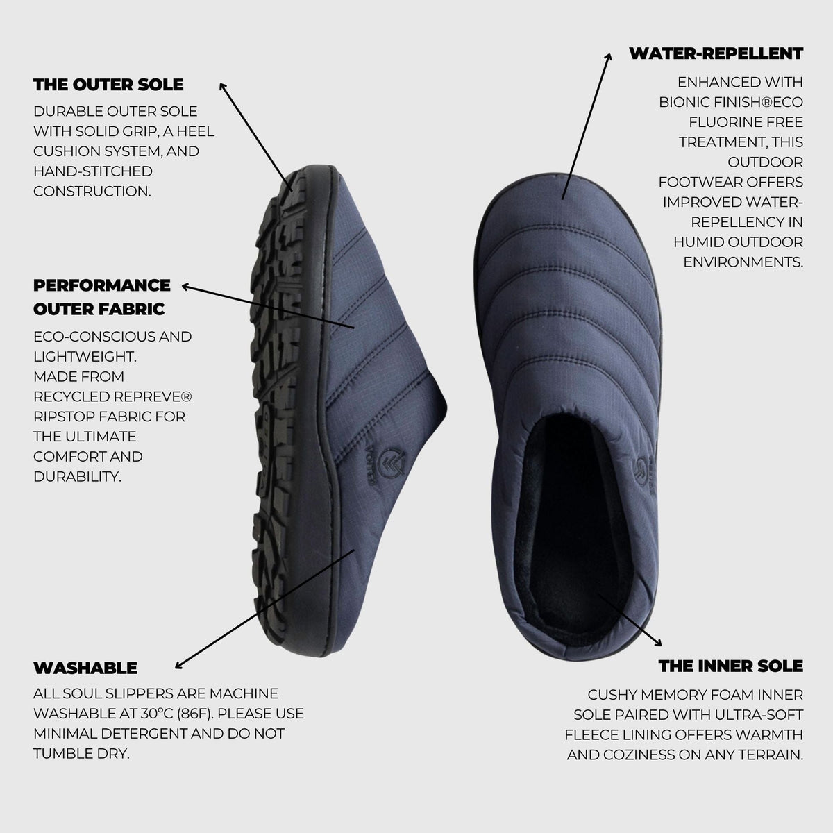 VOITED Soul Slipper - Lightweight, Indoor/Outdoor Camping Slippers - Graphite