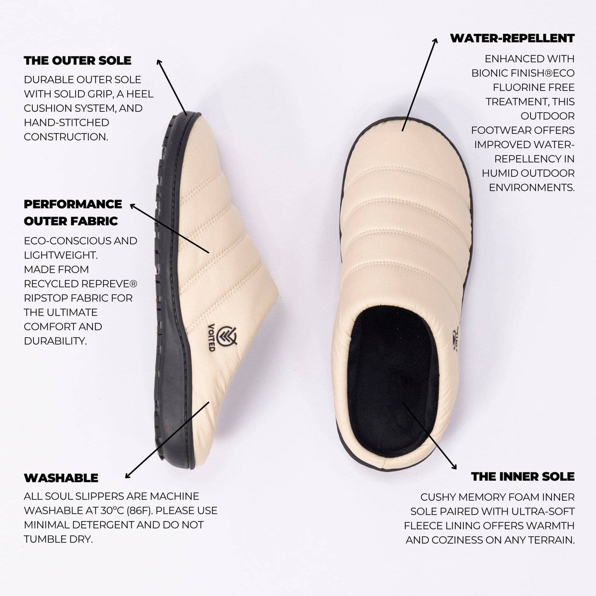 VOITED Soul Slipper - Lightweight, Indoor/Outdoor Camping Slippers - Sand
