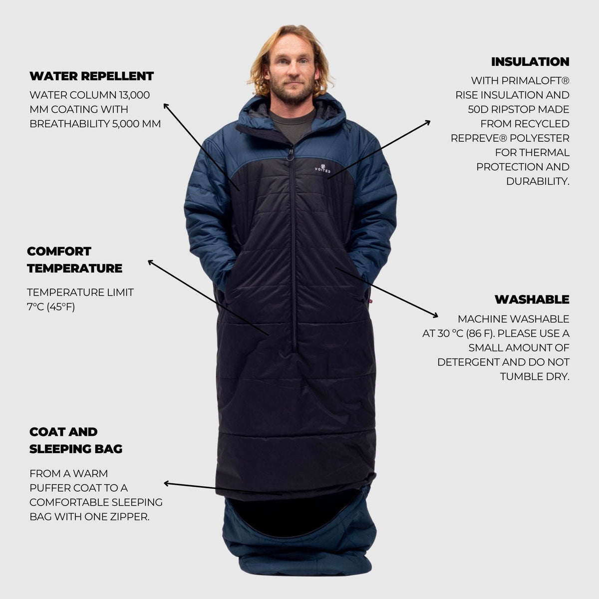 VOITED Premium Slumber Jacket for Camping, Vanlife Indoor Navy Black Navy