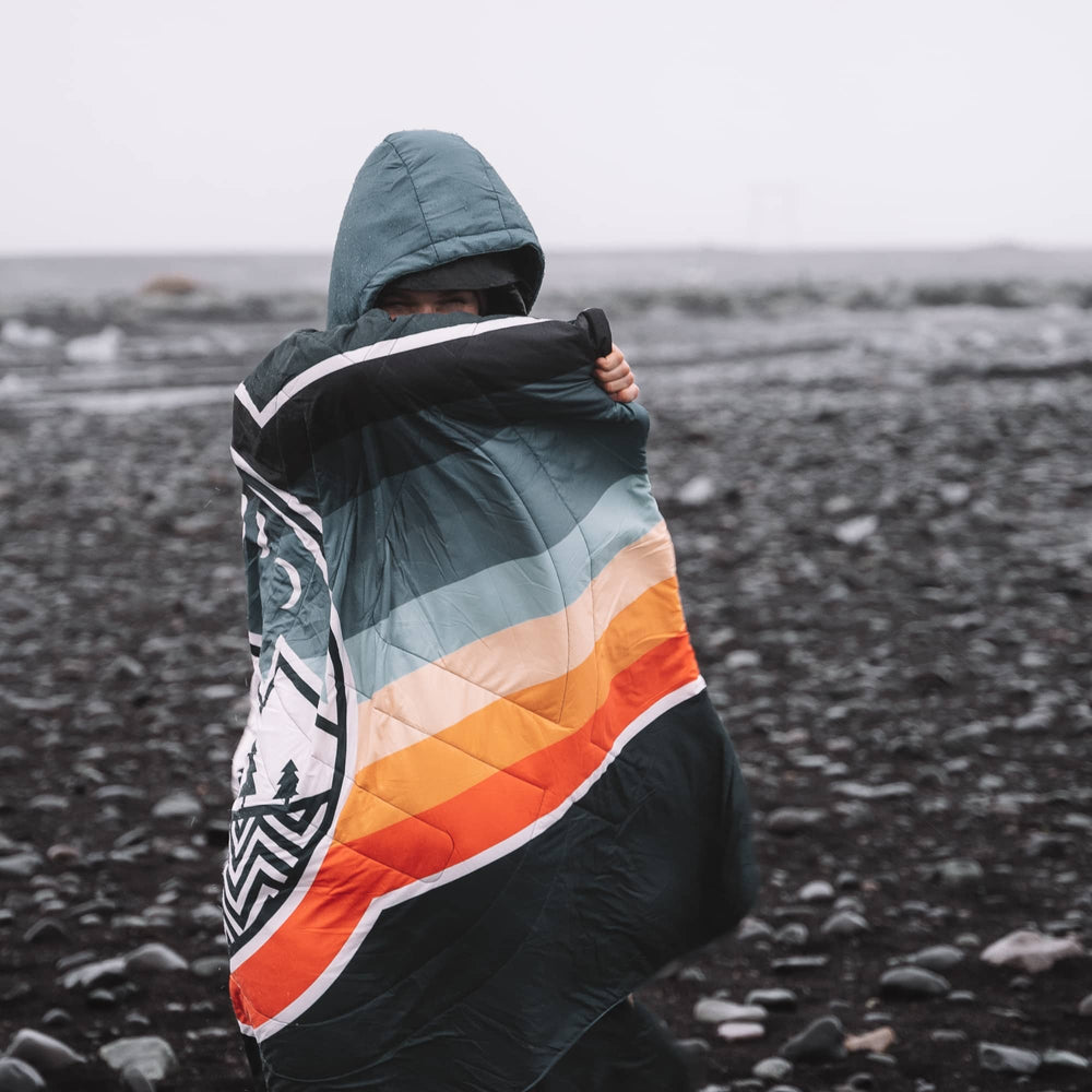 VOITED Compact & Versatile Travel Blanket with Hoodie Camp Vibes